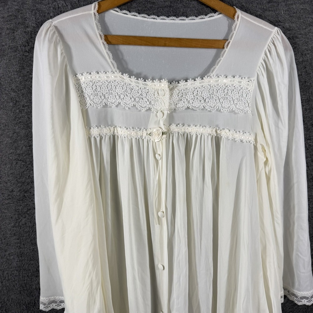 Miss Elaine Vintage Button Up Robe House Dress Pockets Dainty Coquette USA SZ S